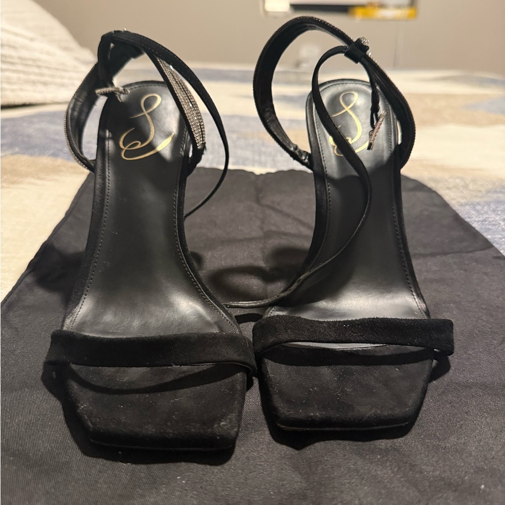 Sleek Black Stiletto Heels with Transparent Strap